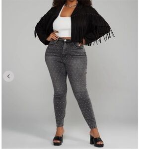 NEW RM Rebecca Minkoff Crystal Studded Black/Gray Jeans, Size 20W